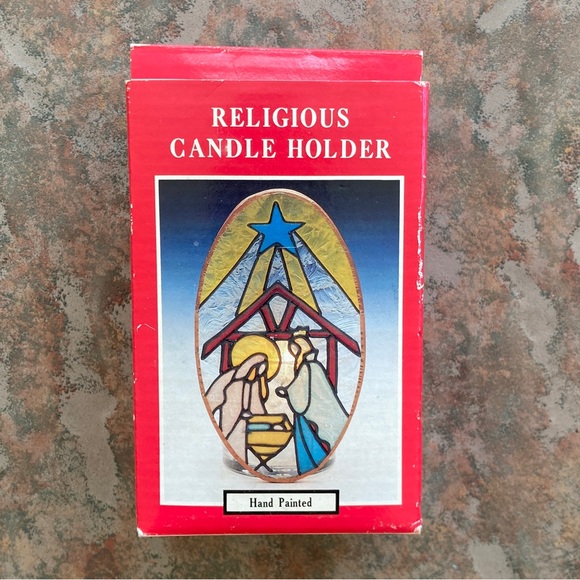 Vintage Stained Glass Nativity Candle Holder - Picture 5 of 11